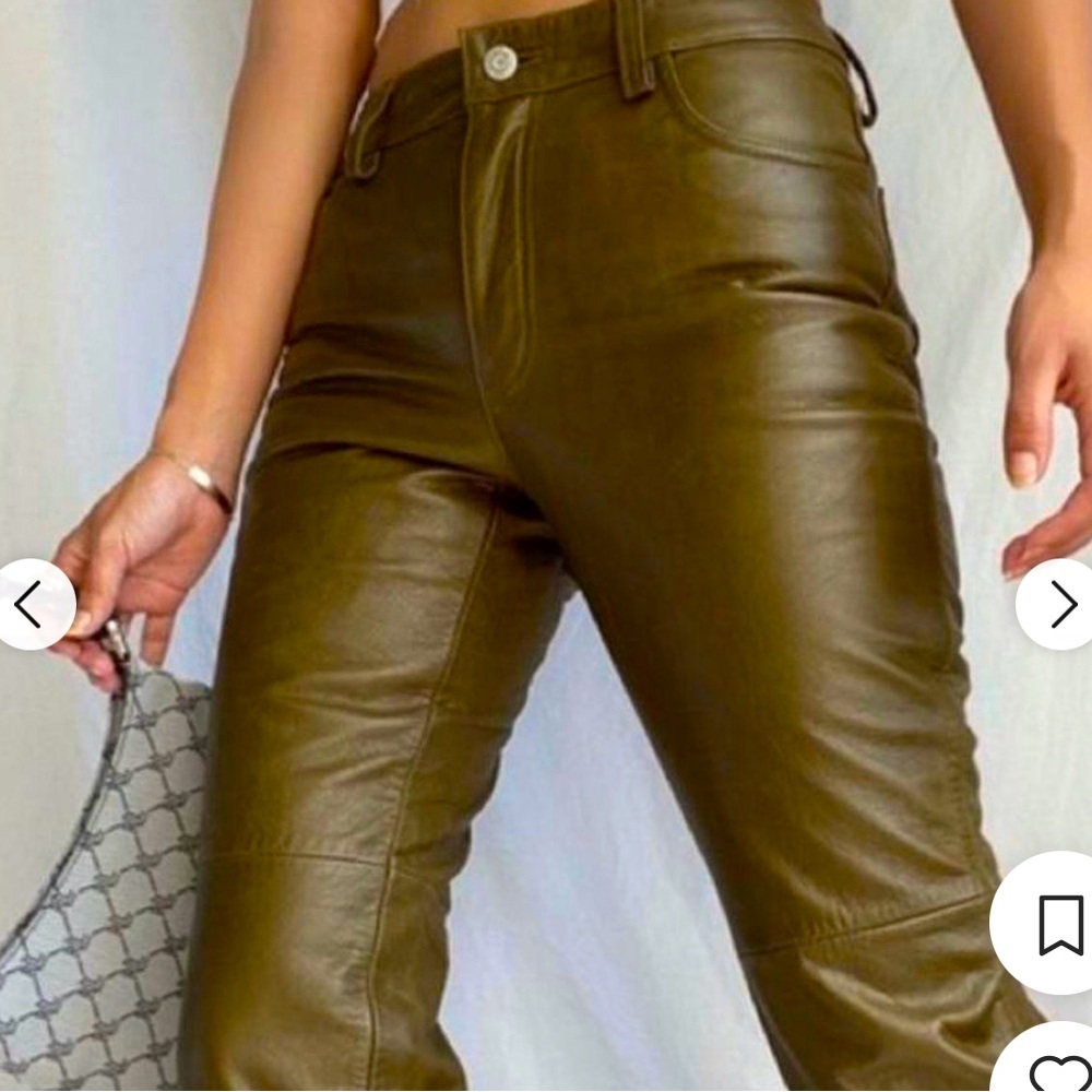 Vintage Gap Genuine Leather Pants - Olive Green